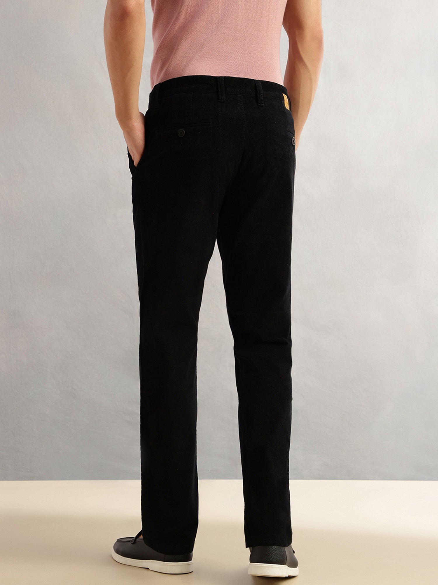 Thomas Scott Men Black Regular Fit Mid-Rise Self Texture Cross Corduroy Trouser