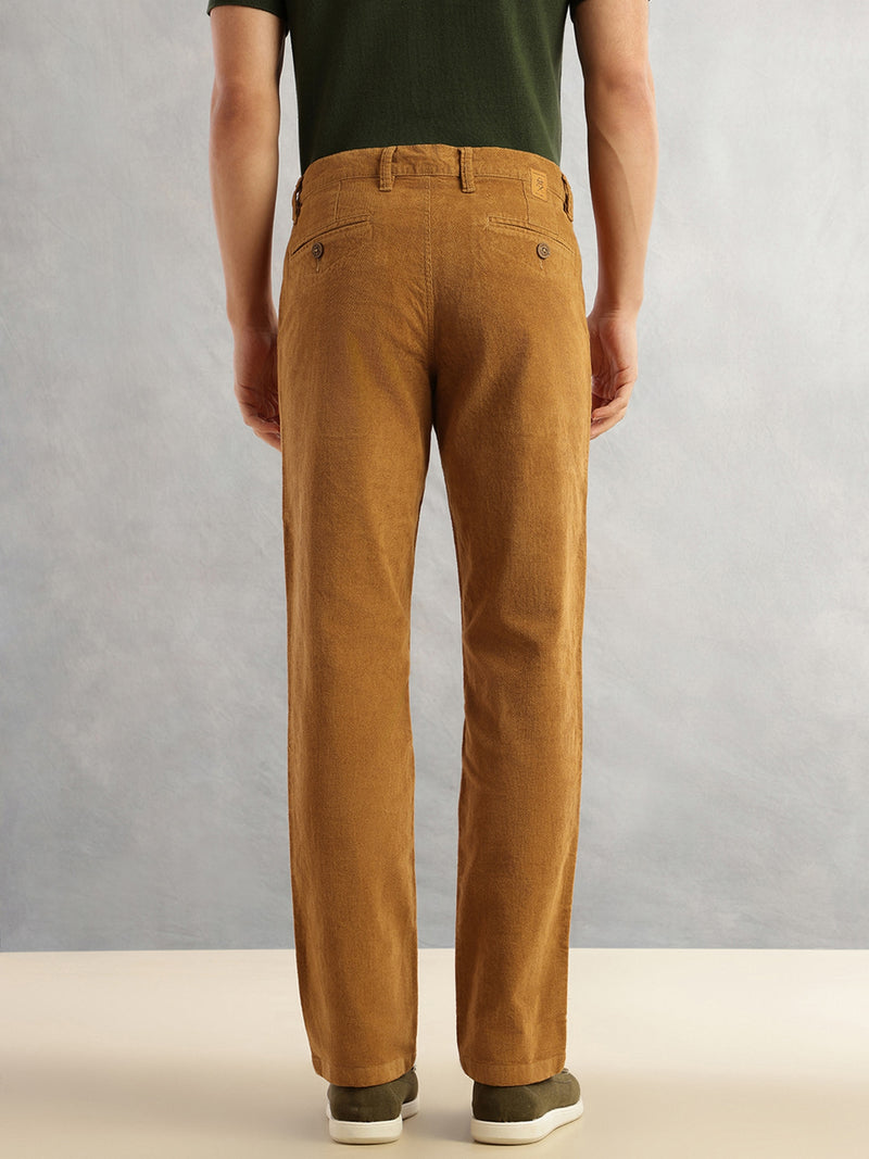 Thomas Scott Men Mustard Regular Fit Mid-Rise Self Texture Cross Corduroy Trouser