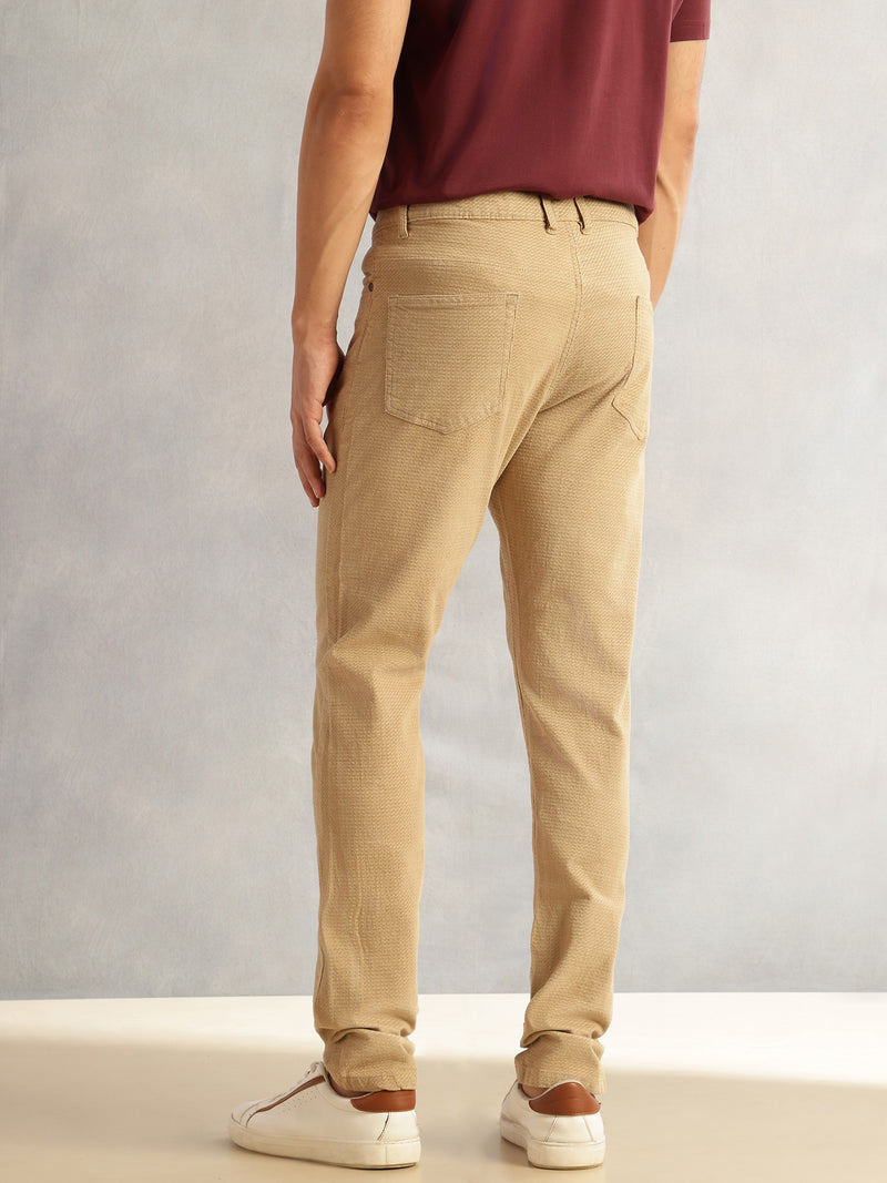 Thomas Scott Men Fawn Regular Fit Mid-Rise 5 Pockets Gabbar Corduroy Chinos Trouser