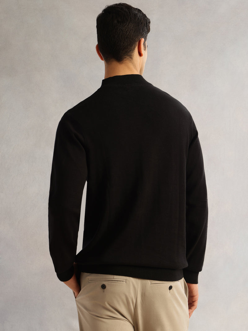 Thomas Scott Men Black Regular Fit Long Sleeves Turtle Neck 100% Cotton Solid Knitted Pullover Sweater