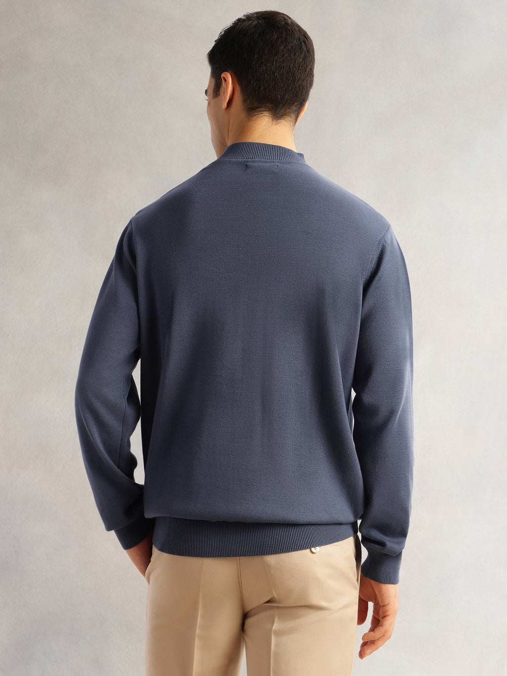 Thomas Scott Men Navy Regular Fit Long Sleeves Turtle Neck 100% Cotton Solid Knitted Pullover Sweater