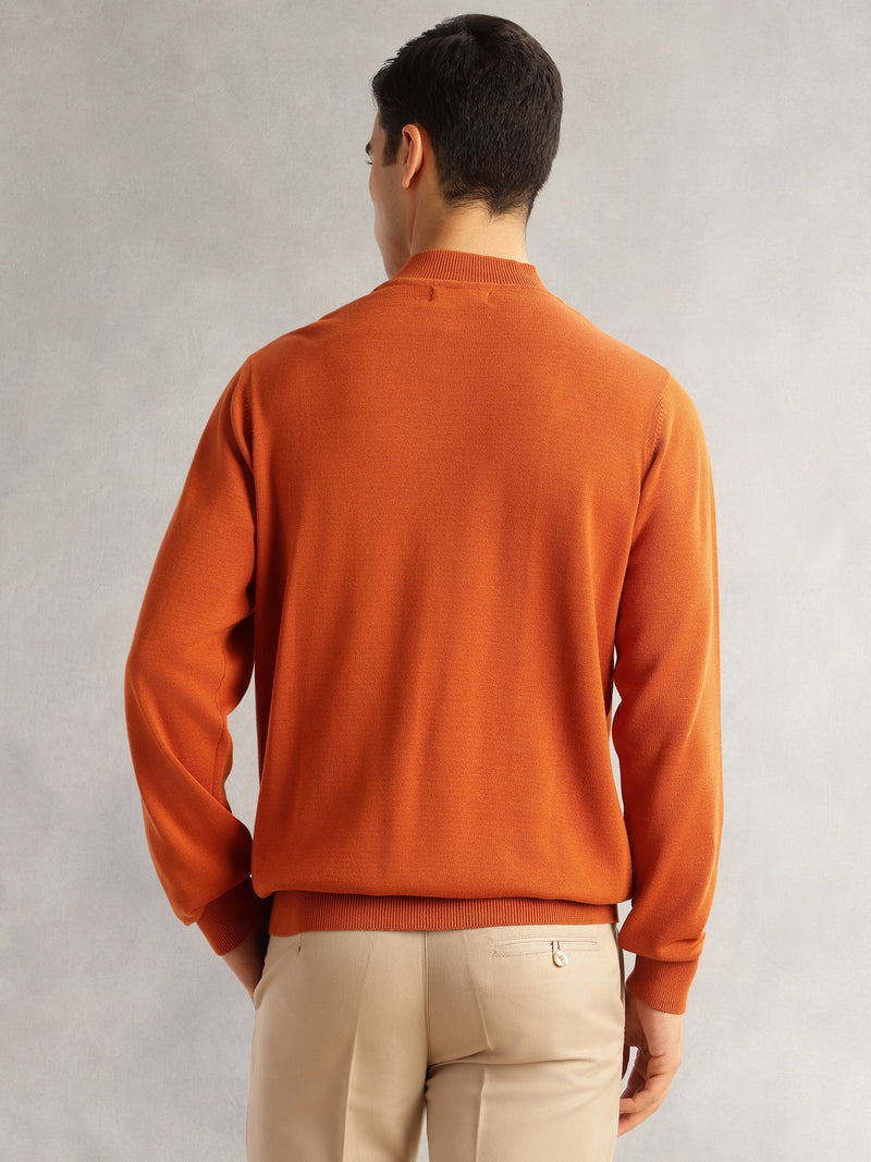 Thomas Scott Men Rust Regular Fit Long Sleeves Turtle Neck 100% Cotton Solid Knitted Pullover Sweater