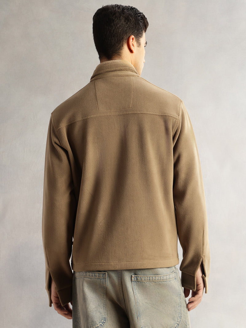 Thomas Scott Men Beige Regular Fit Long Sleeves Solid Polyester Knitted Open-Front Jacket