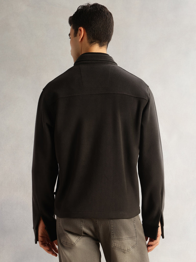 Thomas Scott Men Black Regular Fit Long Sleeves Self Design Polyester Knitted Open-Front Jacket