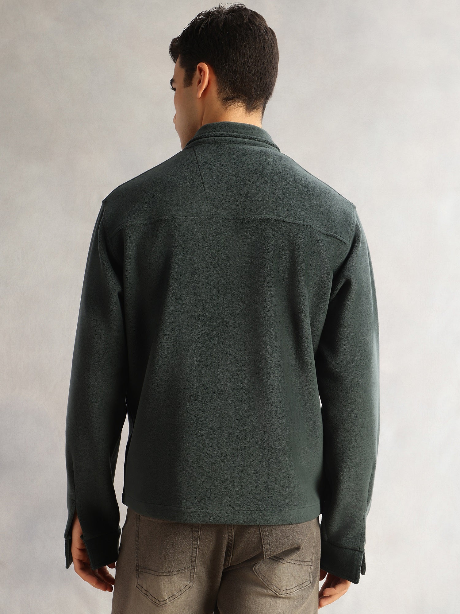 Thomas Scott Men Bottle Green Regular Fit Long Sleeves Self Design Polyester Knitted Open-Front Jacket