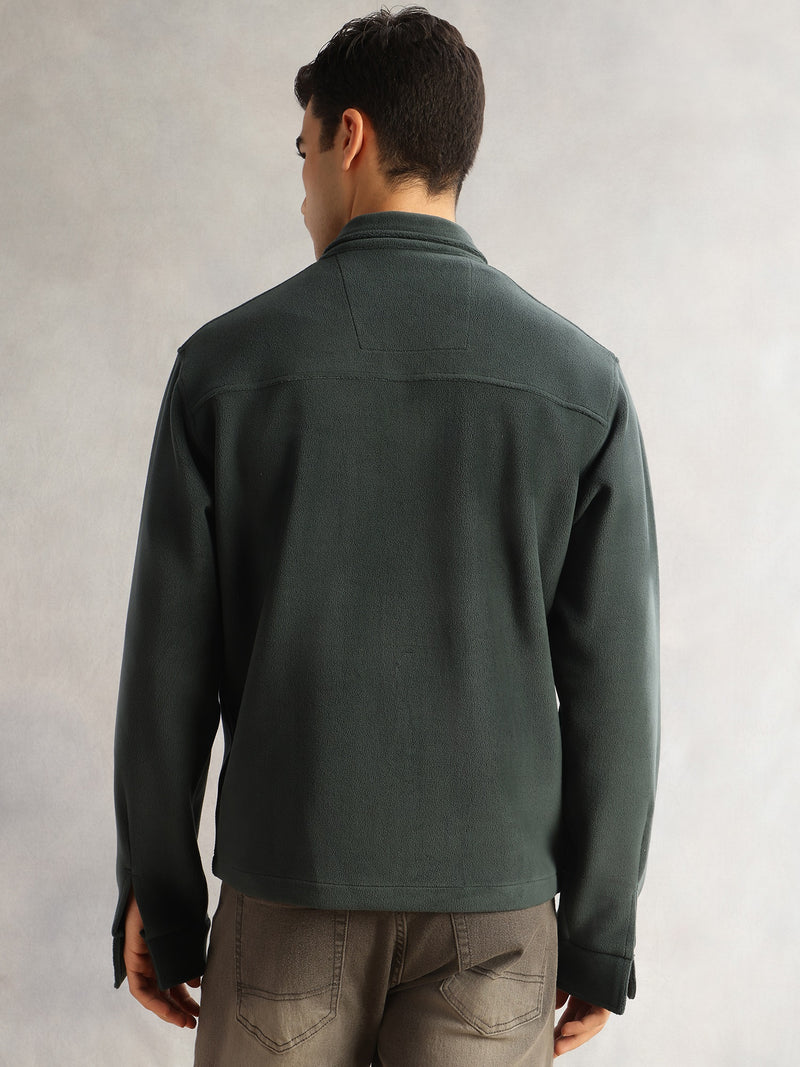 Thomas Scott Men Bottle Green Regular Fit Long Sleeves Self Design Polyester Knitted Open-Front Jacket