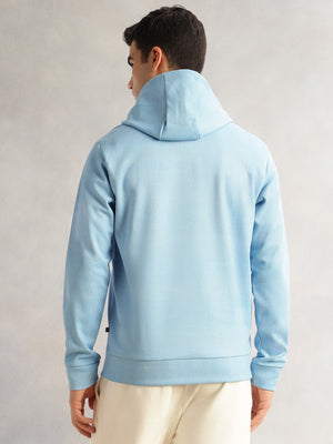 Thomas Scott Men Blue Regular Fit Long Sleeves Solid Polyester Knitted Pullover Hooded Sweatshirt