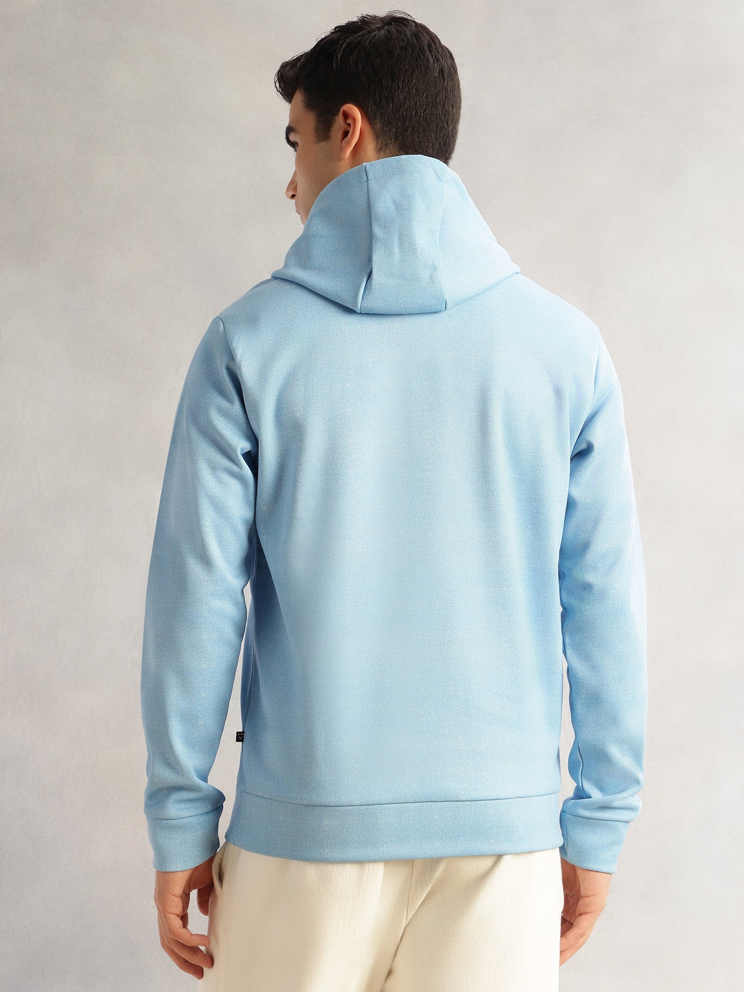 Thomas Scott Men Blue Regular Fit Long Sleeves Solid Polyester Knitted Pullover Hooded Sweatshirt