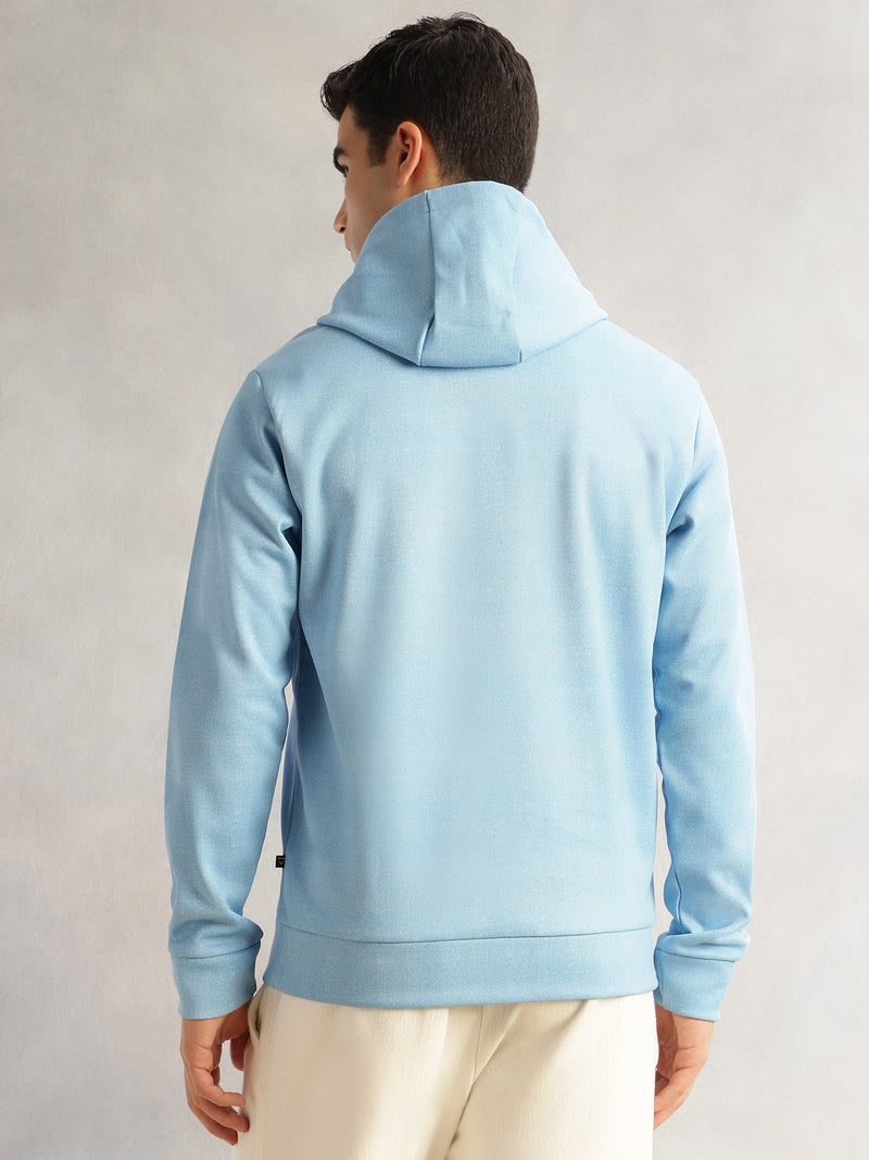 Thomas Scott Men Blue Regular Fit Long Sleeves Solid Polyester Knitted Pullover Hooded Sweatshirt