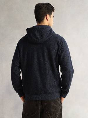 Thomas Scott Men Navy Regular Fit Long Sleeves 2 Pockets Front-Open Knitted Hooded Sweatshirt