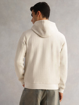 Thomas Scott Men White Regular Fit Long Sleeves 2 Pockets Front-Open Knitted Hooded Sweatshirt