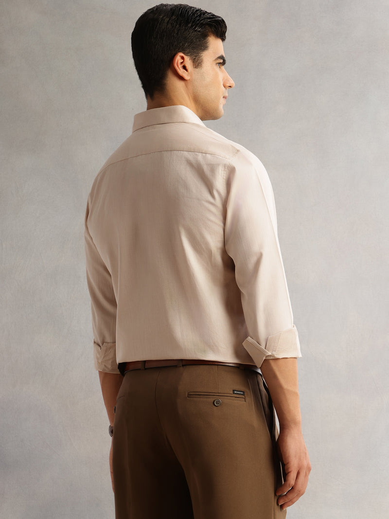 Thomas Scott Men Beige Regular Fit Long Sleeves Cutaway Collar 100% Cotton Filafil Formal Shirt