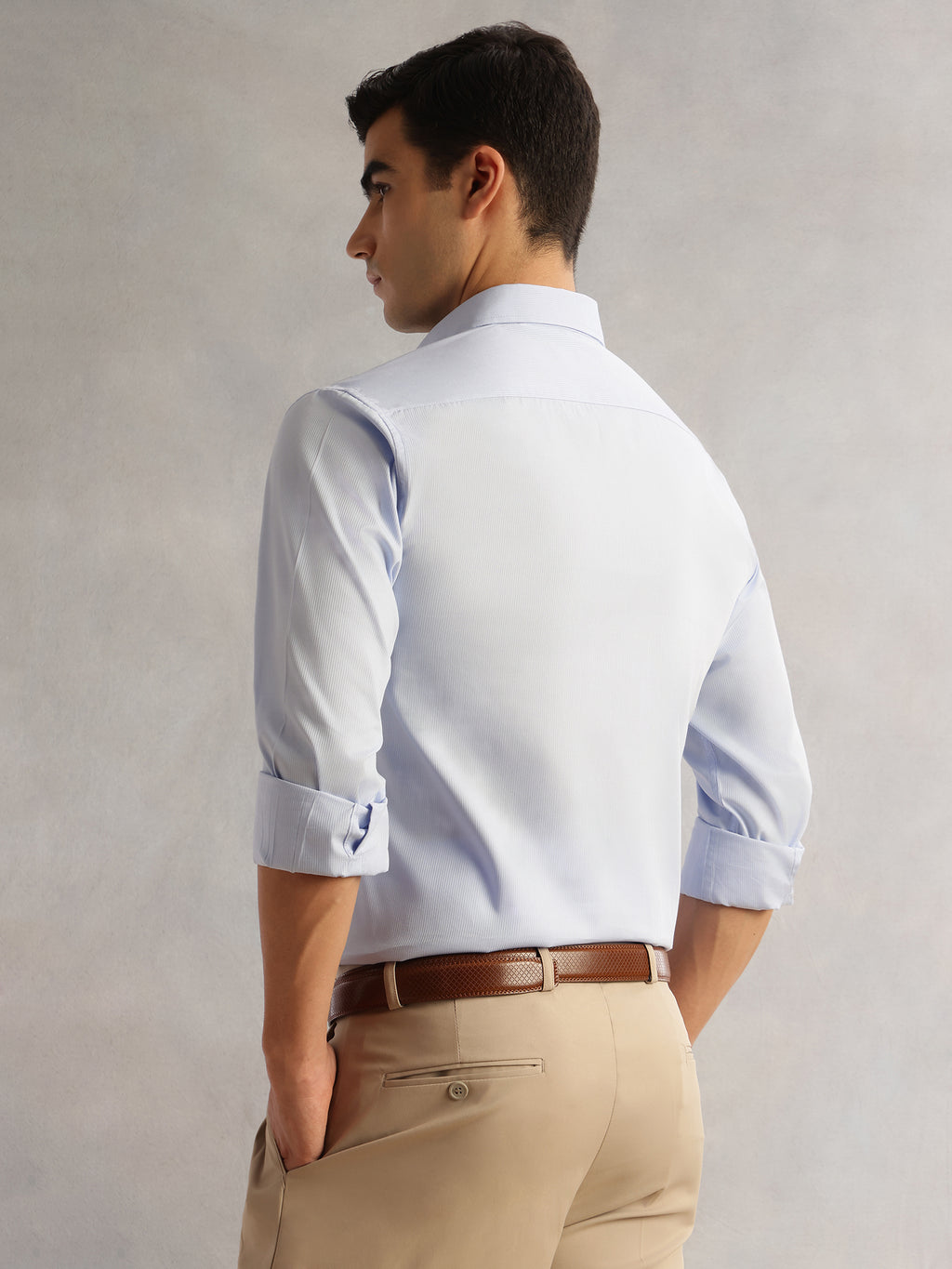 Thomas Scott Men Blue Regular Fit Long Sleeves Cutaway Collar 100% Cotton Dobby Formal Shirt