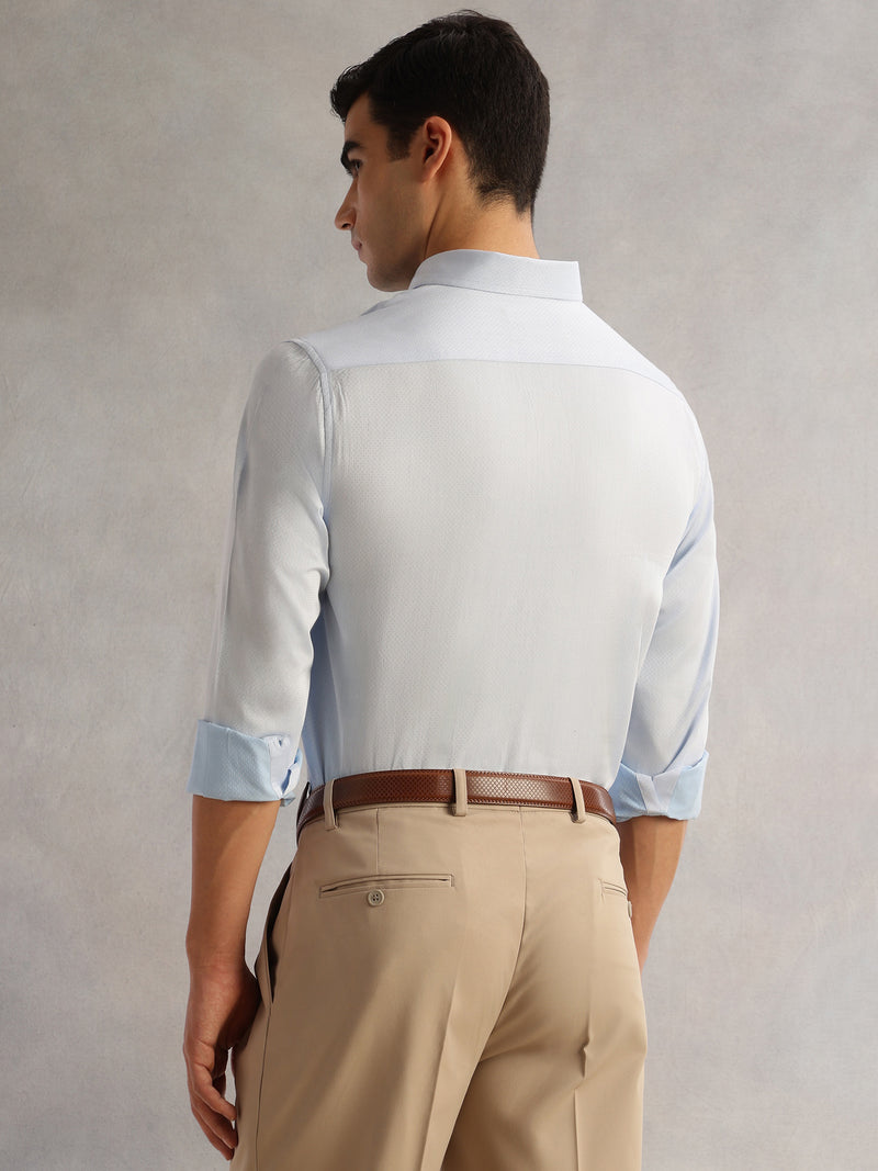 Thomas Scott Men Light Blue Regular Fit Long Sleeves Cutaway Collar 100% Cotton Dobby Formal Shirt