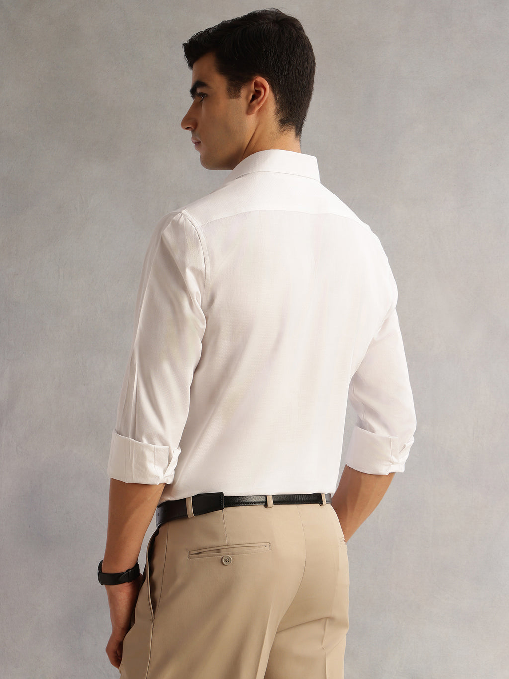 Thomas Scott Men White Regular Fit Long Sleeves Cutaway Collar 100% Cotton Dobby Formal Shirt