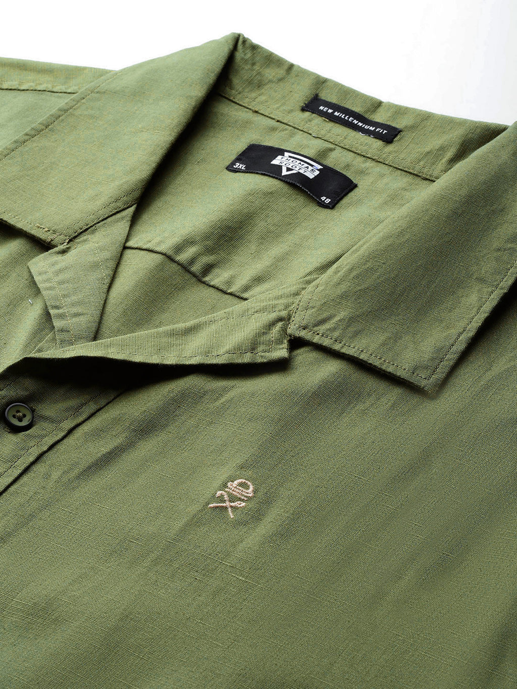 Thomas Scott Men Green Plus Size Oversized Fit Short Sleeves Cuban Collar Solid Cotton Linen Casual Shirt