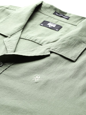Pista Plus Size Oversized Fit Short Sleeves Cuban Collar Solid Cotton Linen Casual Shirt For Men