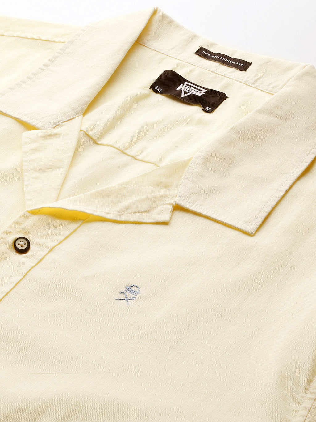 Thomas Scott Men Yellow Plus Size Oversized Fit Short Sleeves Cuban Collar Solid Cotton Linen Casual Shirt