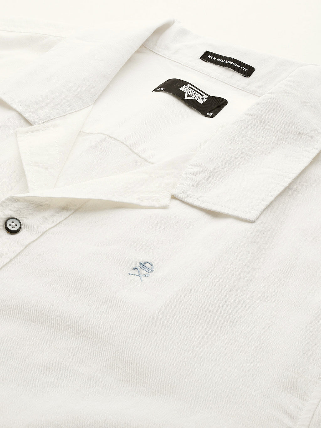 Thomas Scott Men White Plus Size Oversized Fit Short Sleeves Cuban Collar Solid Cotton Linen Casual Shirt