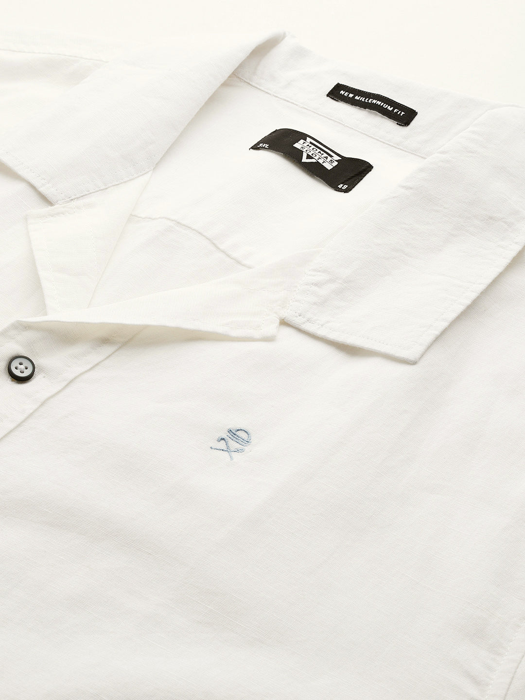 Thomas Scott Men White Plus Size Oversized Fit Short Sleeves Cuban Collar Solid Cotton Linen Casual Shirt