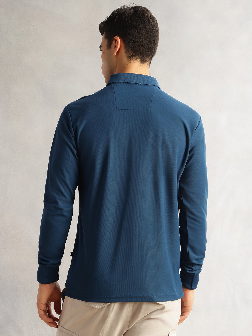 Thomas Scott Men Rama Blue Regular Fit Long Sleeves Solid Polyester Knitted Polo Collar T-shirt