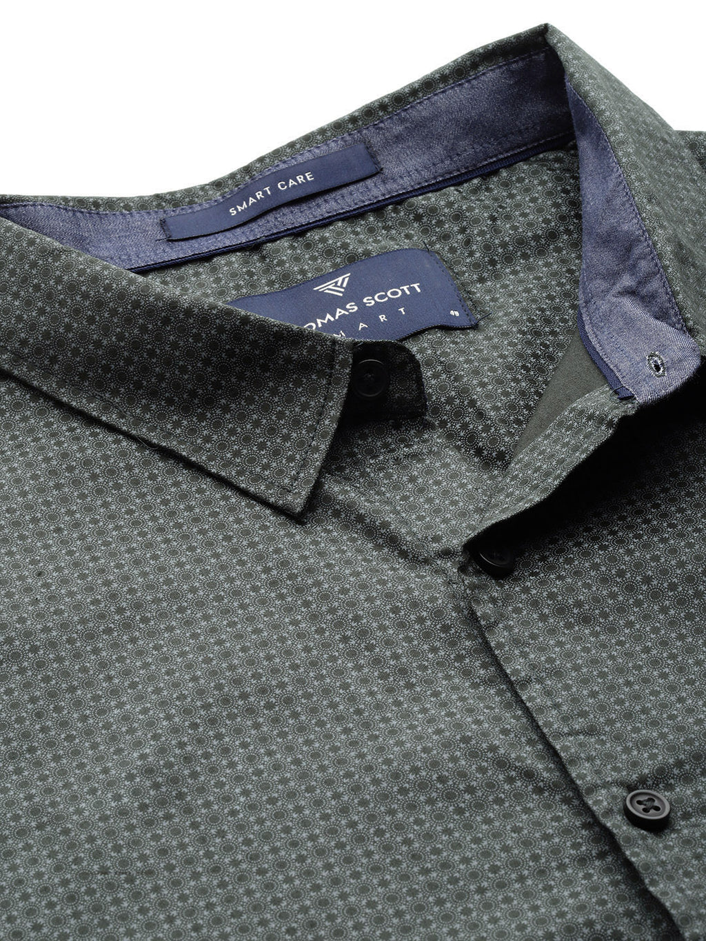 Thomas Scott Men Green Plus Size Regular Fit Long Sleeves Cutaway Collar Geometric Printed 100% Cotton Satin Formal Shirt