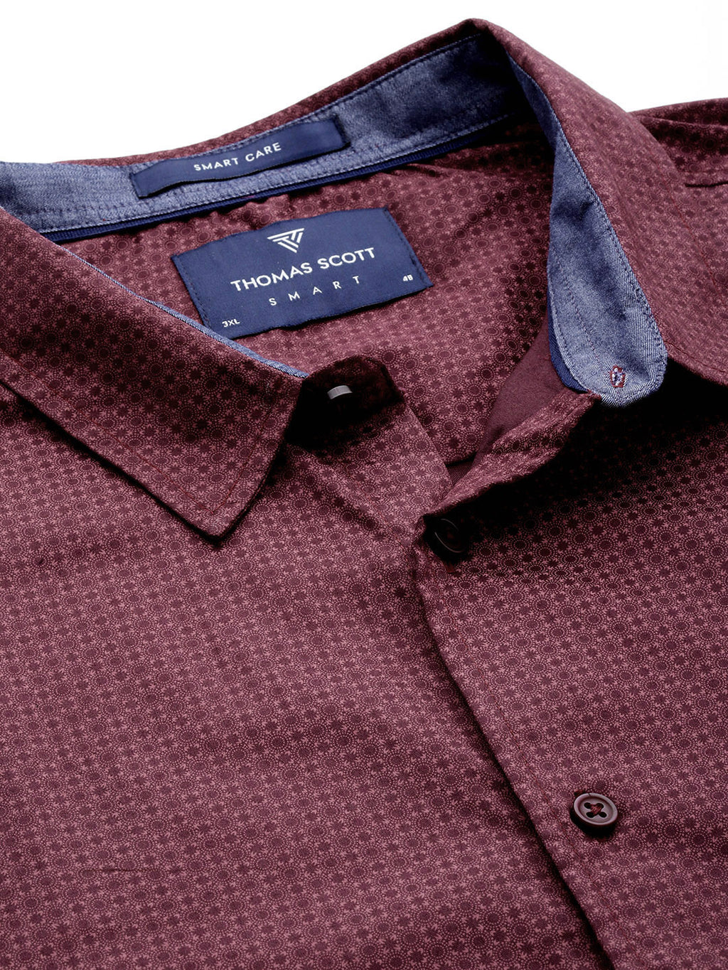 Thomas Scott Men Wine Plus Size Regular Fit Long Sleeves Cutaway Collar Geometric Printed 100% Cotton Satin Formal Shirt