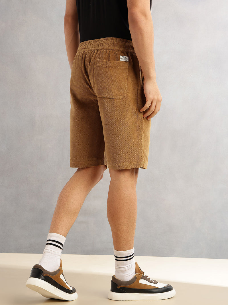 Thomas Scott Men Sand Regular Fit Mid-Rise Corduroy Casual Shorts