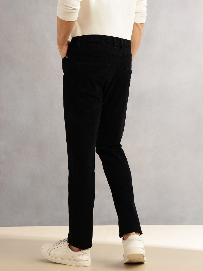 Thomas Scott Men Black Regular Fit Mid-Rise 5 Pockets Gabbar Corduroy Chinos Trouser