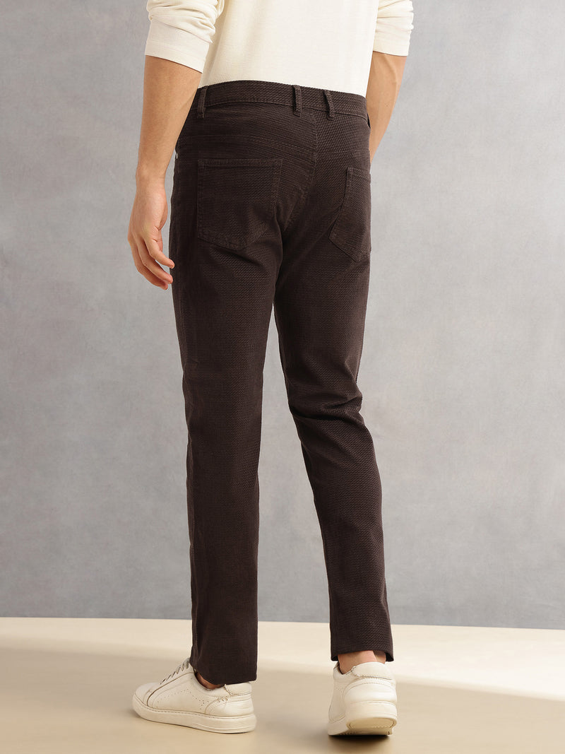 Thomas Scott Men Coffee Regular Fit Mid-Rise 5 Pockets Gabbar Corduroy Chinos Trouser