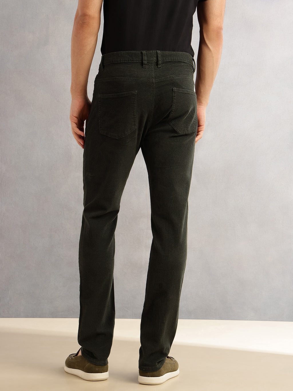 Thomas Scott Men Olive Regular Fit Mid-Rise 5 Pockets Gabbar Corduroy Chinos Trouser