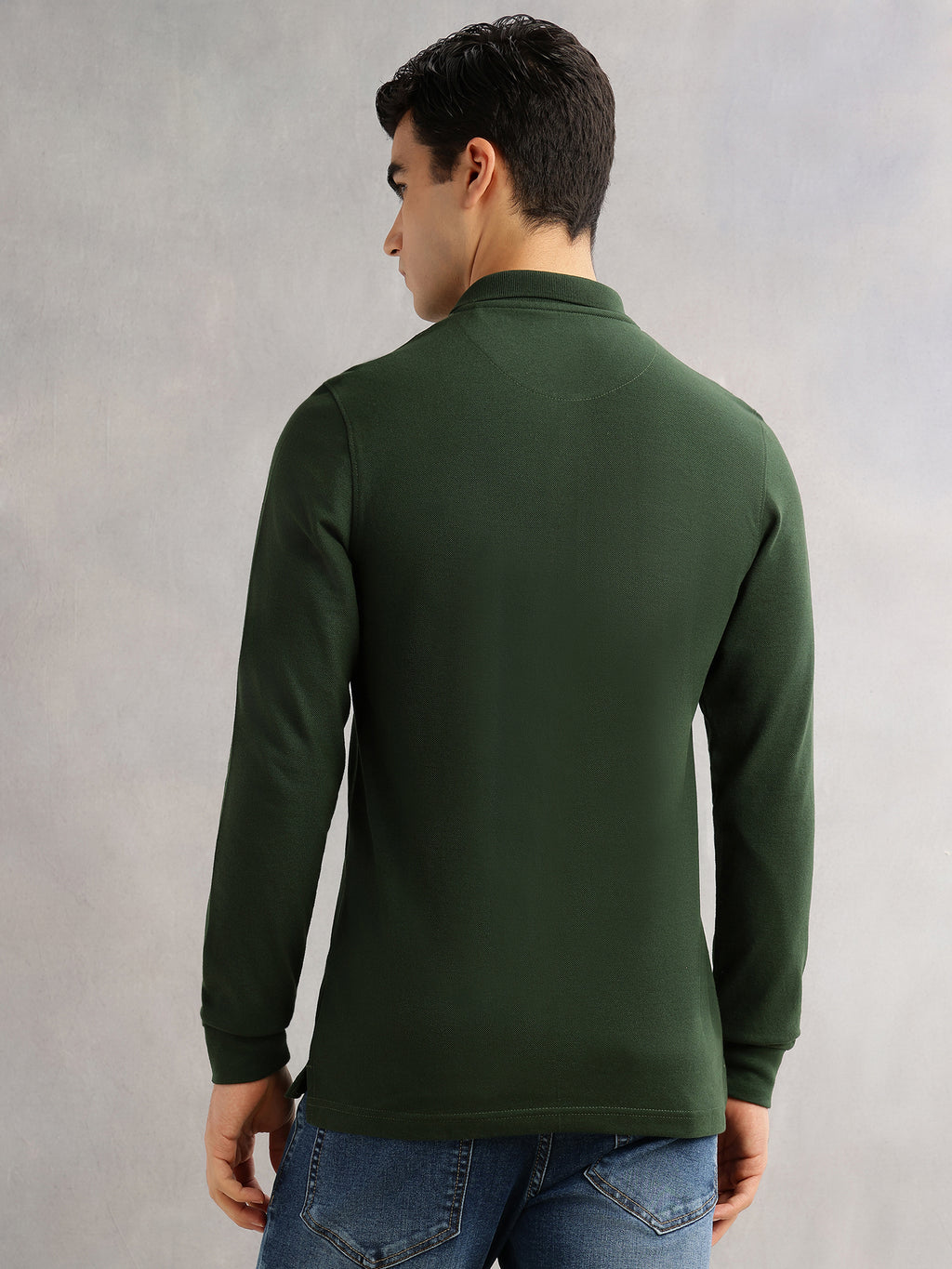 Thomas Scott Men Olive Regular Fit Long Sleeves Solid Polo Collar Knitted T-shirt