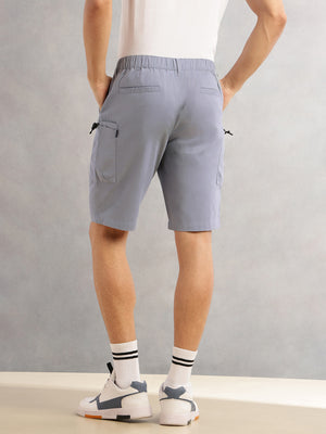 Thomas Scott Men Blue Relaxed Fit Mid-Rise Solid 100% Cotton Woven Cargo Shorts