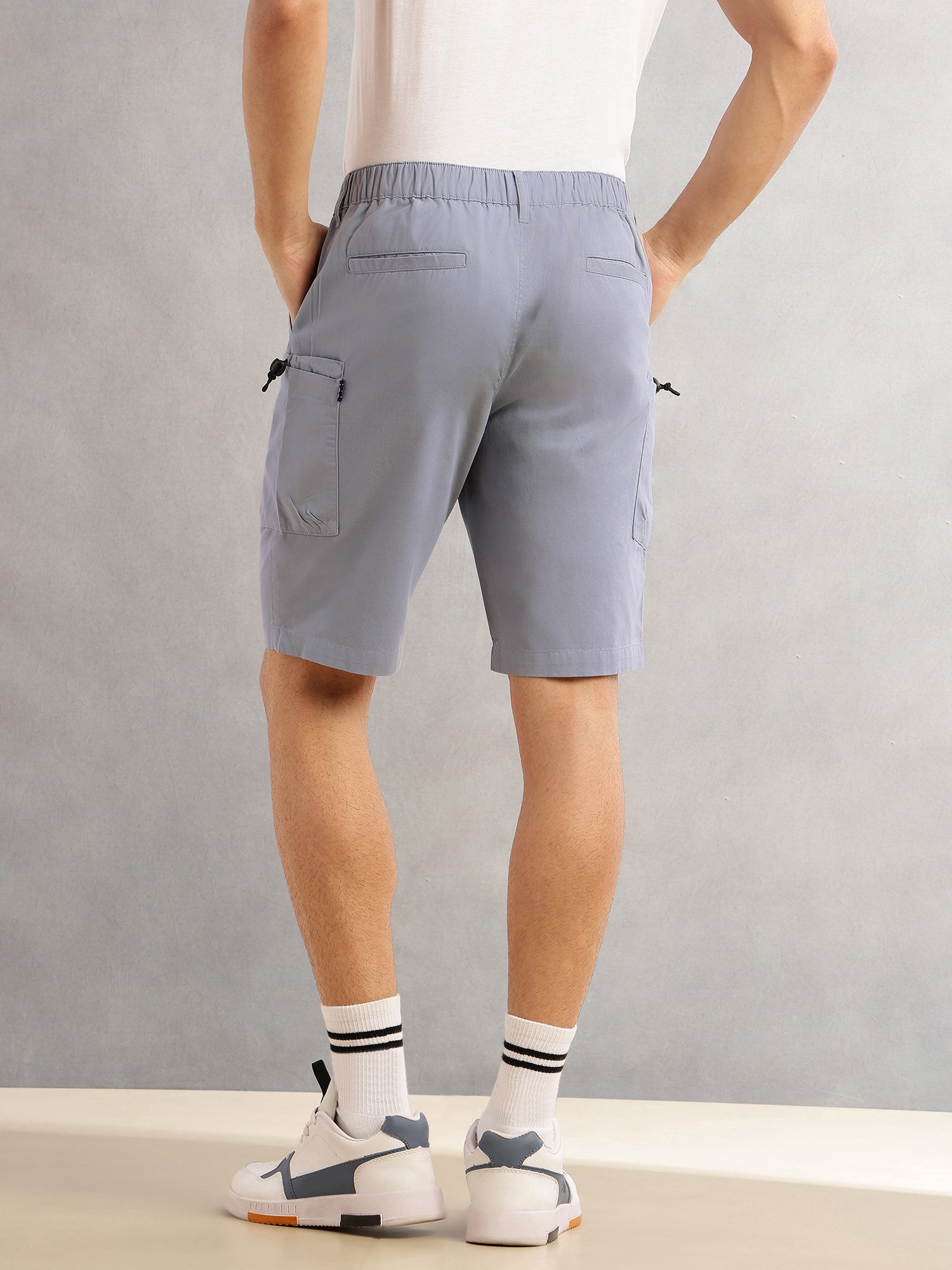 Thomas Scott Men Blue Relaxed Fit Mid-Rise Solid 100% Cotton Woven Cargo Shorts