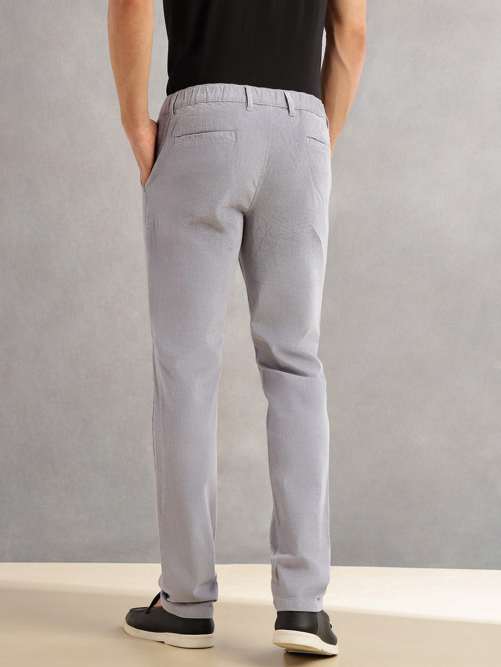 Thomas Scott Men Grey Regular Fit Mid-Rise 4 Pockets Woven Corduroy Trouser