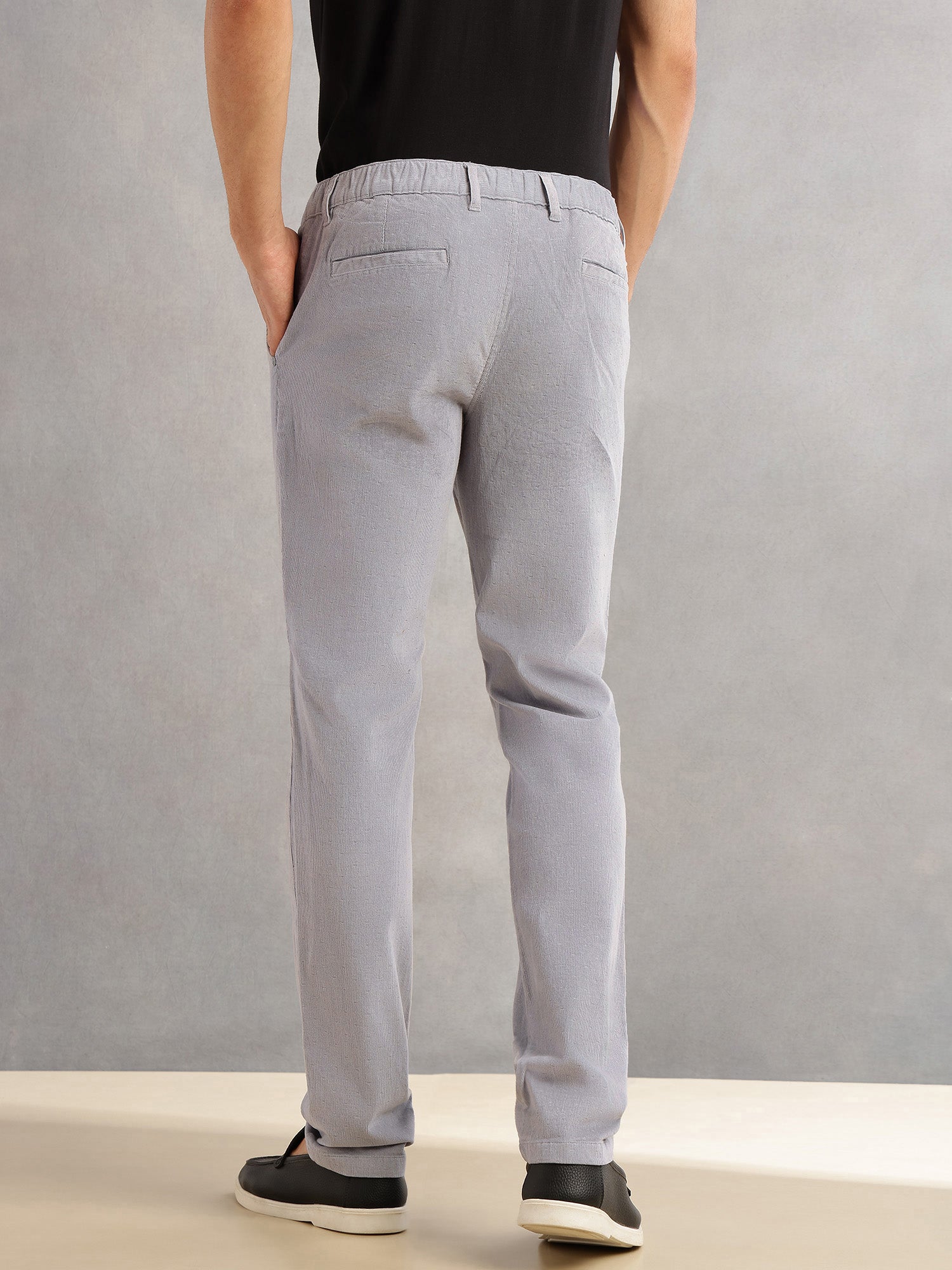 Thomas Scott Men Grey Regular Fit Mid-Rise 4 Pockets Woven Corduroy Trouser