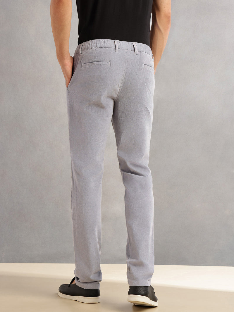 Thomas Scott Men Grey Regular Fit Mid-Rise 4 Pockets Woven Corduroy Trouser