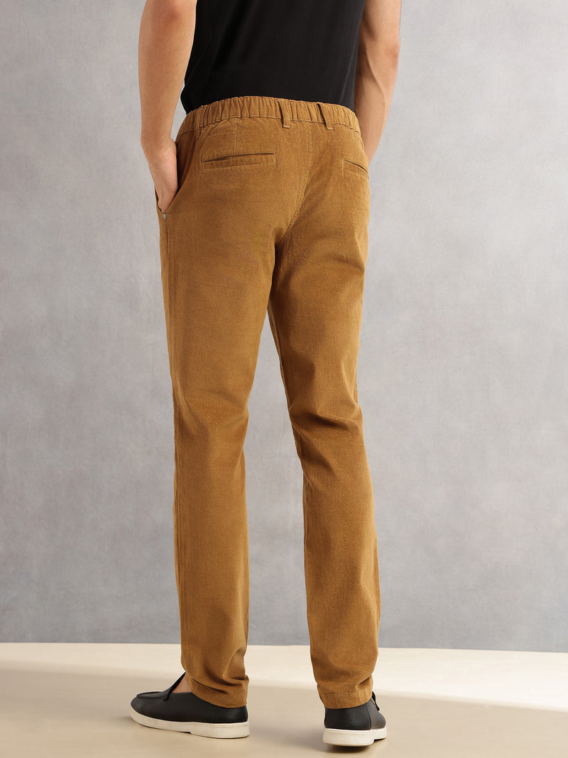 Thomas Scott Men Sand Regular Fit Mid-Rise 4 Pockets Woven Corduroy Trouser