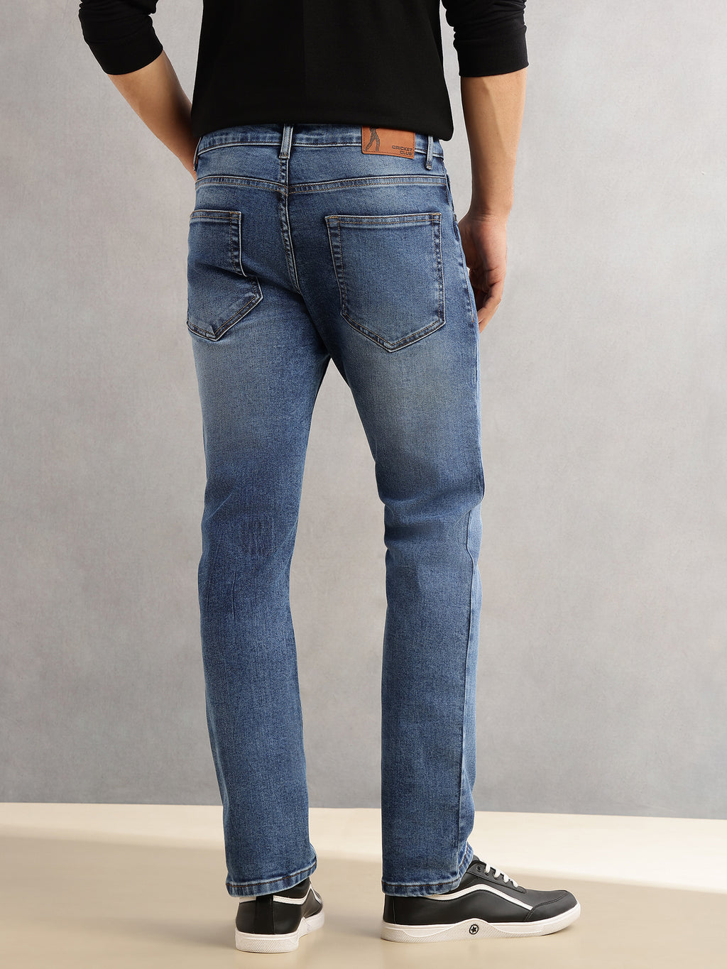 Thomas Scott Men Mid Blue Straight Fit Mid-Rise 5 Pockets Faded Stretchable Jeans