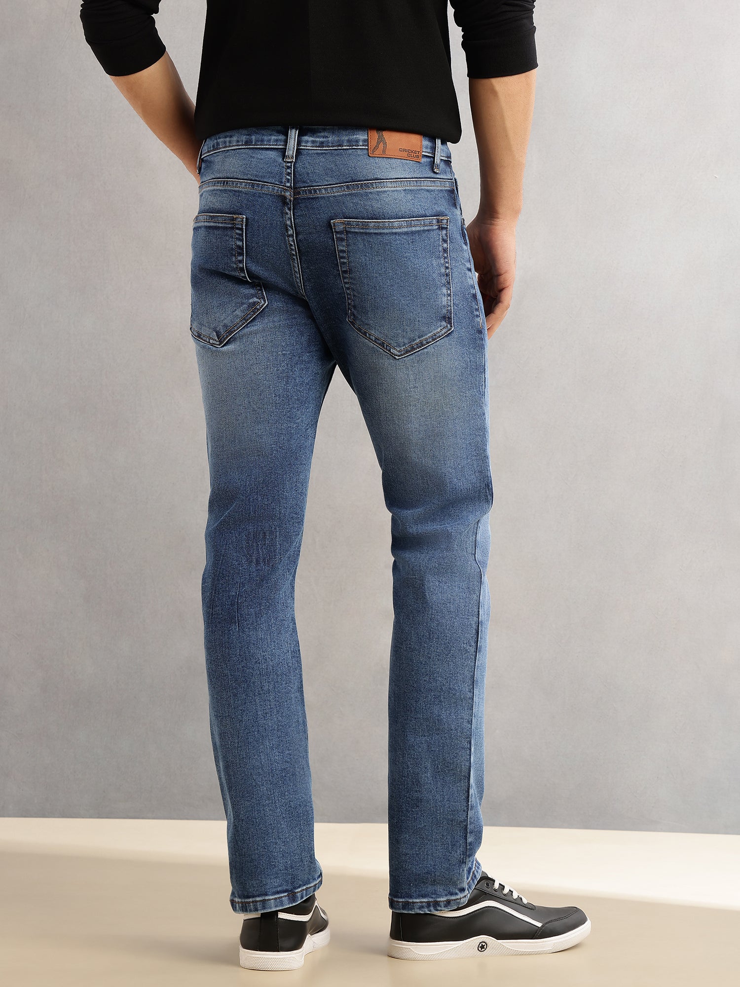 Thomas Scott Men Mid Blue Straight Fit Mid-Rise 5 Pockets Faded Stretchable Jeans