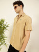 Thomas Scott Men Cream Towel Terry Relaxed Fit Short Sleeves Spread Collar Knitted Casual Shirt