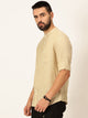 Thomas Scott Men Khaki Slim Fit Long Sleeves Mandarin Collar Cotton Linen Casual Shirt