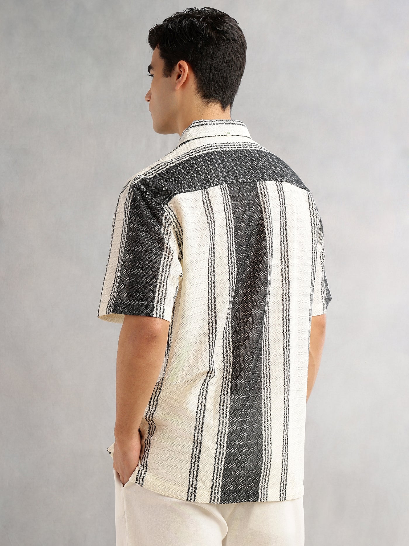 Thomas Scott Men Self Design Textured Regular Fit Semi-Sheer Casual Crochet Shirt