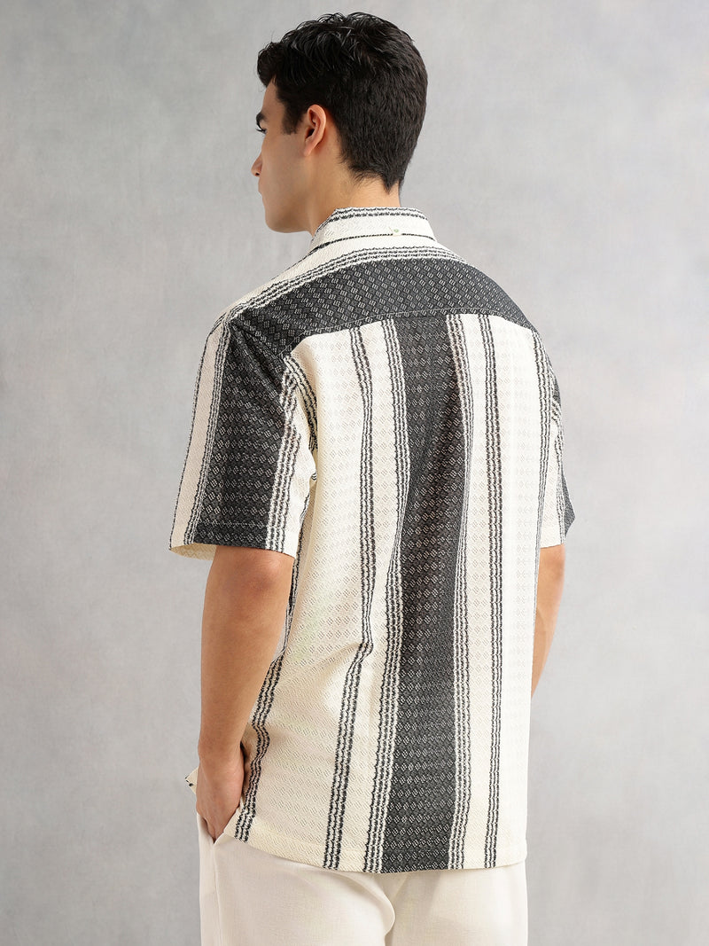 Thomas Scott Men Self Design Textured Regular Fit Semi-Sheer Casual Crochet Shirt