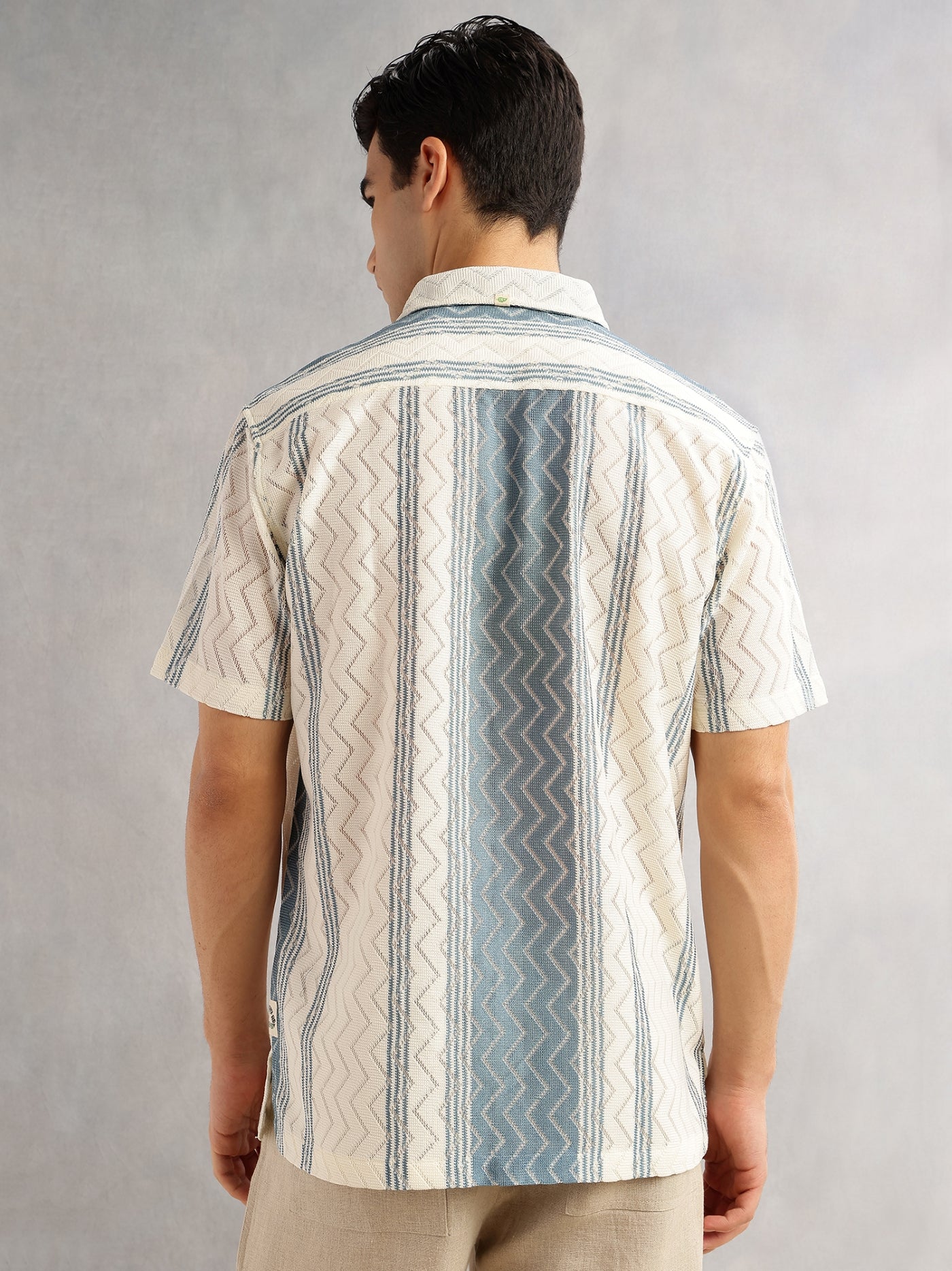 Thomas Scott Men Geometric Printed Regular Fit Semi-Sheer Casual Crochet Shirt