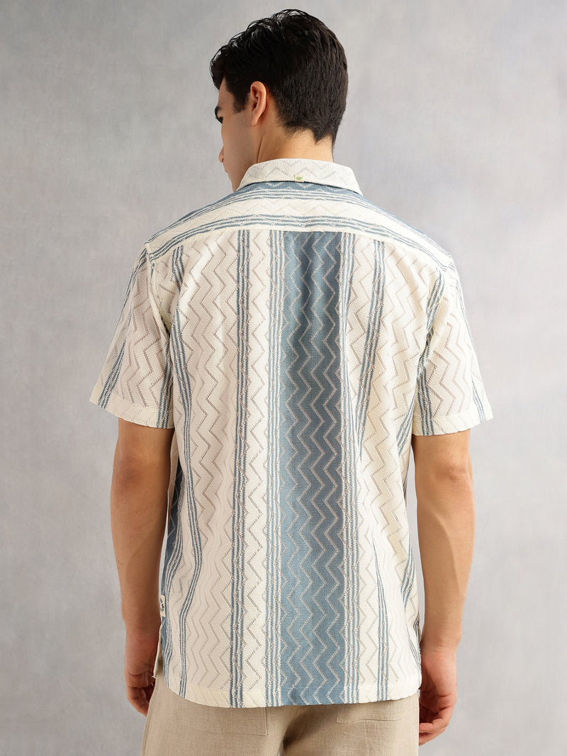 Thomas Scott Men Geometric Printed Regular Fit Semi-Sheer Casual Crochet Shirt