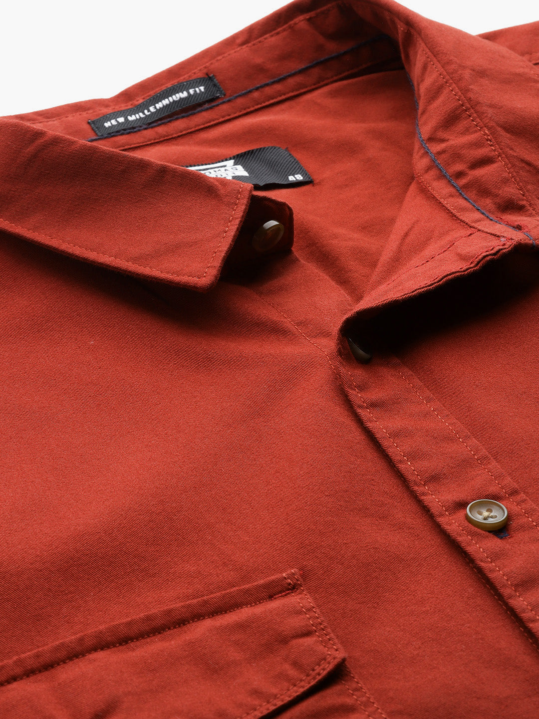 Thomas Scott Men Rust Plus Size Long Sleeves Spread Collar Solid 100% Cotton Casual Shirt