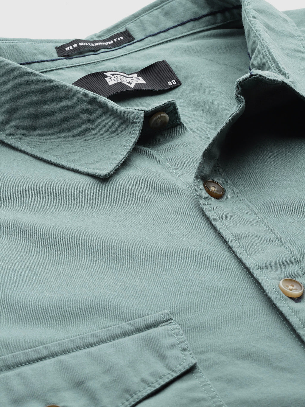 Thomas Scott Men Sea Green Plus Size Long Sleeves Spread Collar Solid 100% Cotton Casual Shirt