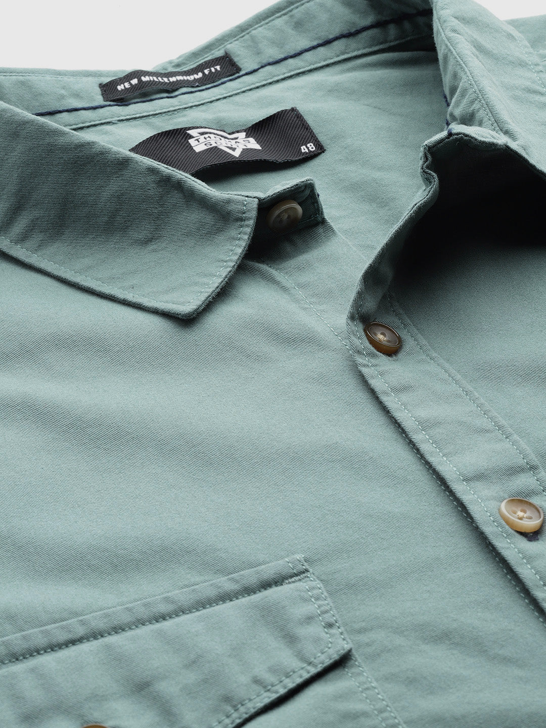 Thomas Scott Men Sea Green Plus Size Long Sleeves Spread Collar Solid 100% Cotton Casual Shirt
