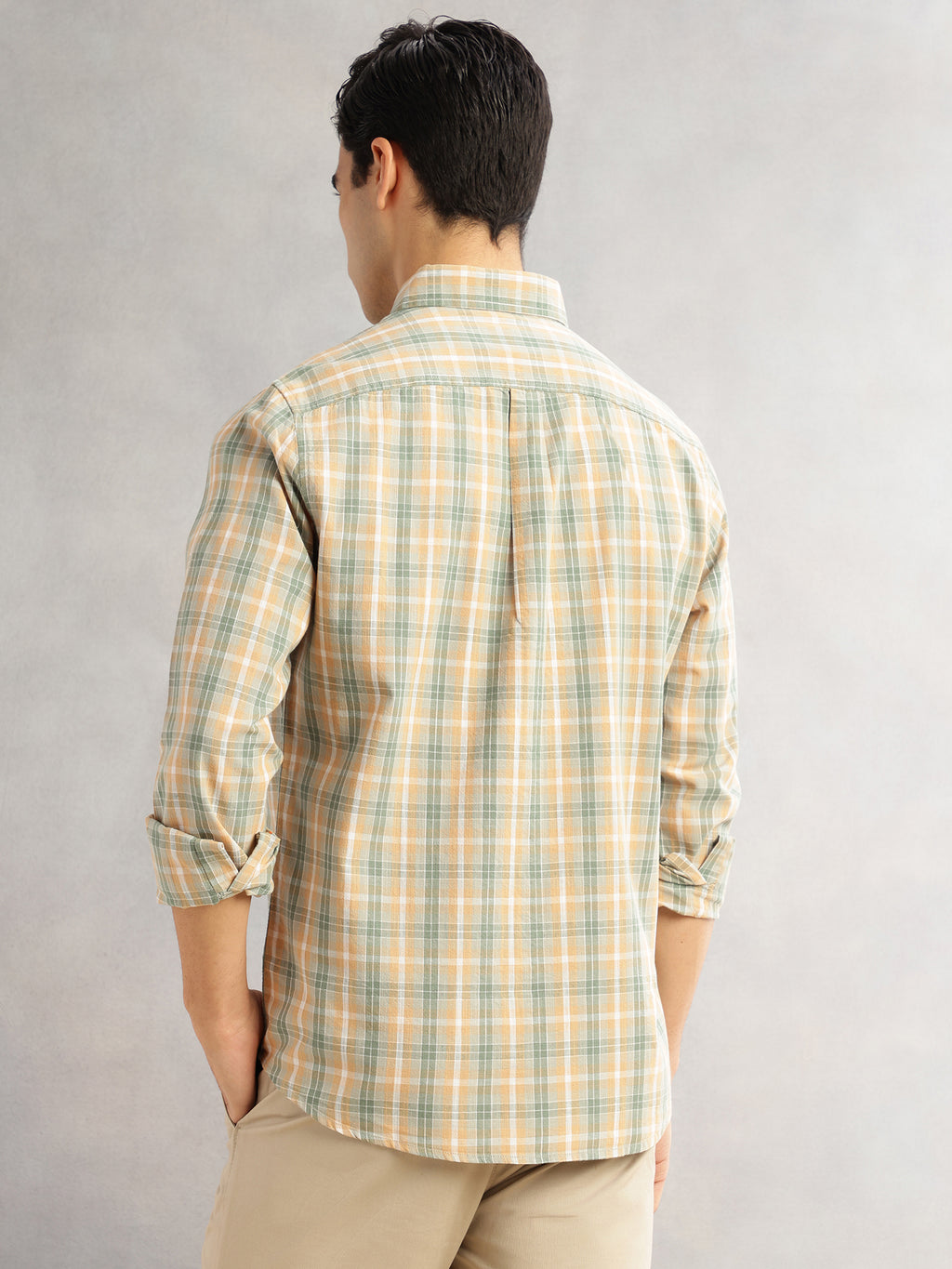 Thomas Scott Men Green Cricket Club Slim Fit Long Sleeves Button-Down Collar Graphic Checks Cotton Linen Casual Shirt